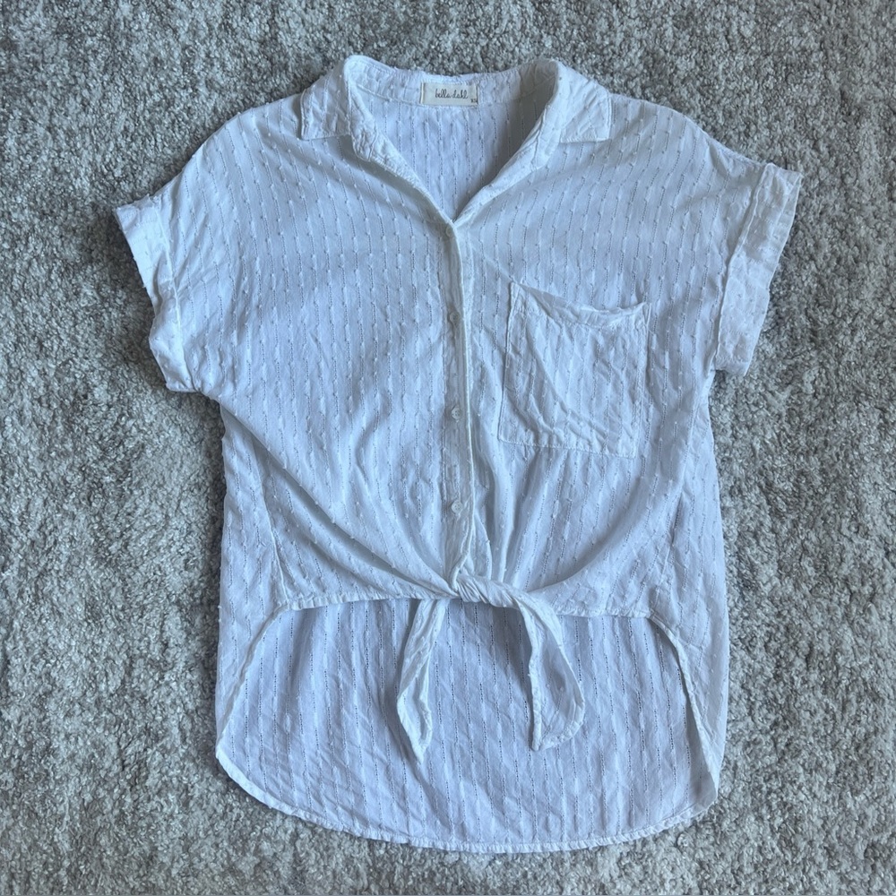 Bella Dahl Tie Front White Cotton Button Up Blouse